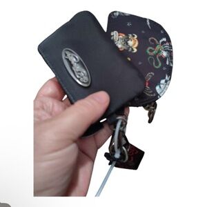 Ed Hardy Black Cardholder with Patterned Coin Pouch Keychain